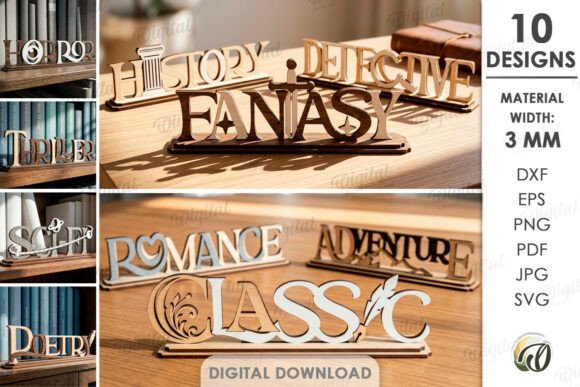 Download Book Genre Stands Bundle Laser Cut - Premium Resources