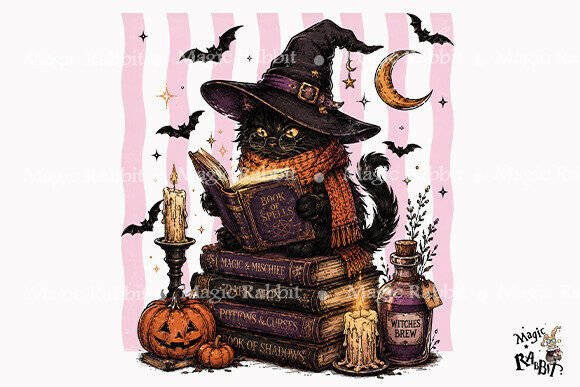 Download Witch Cat Book Stack PNG - Premium Resources